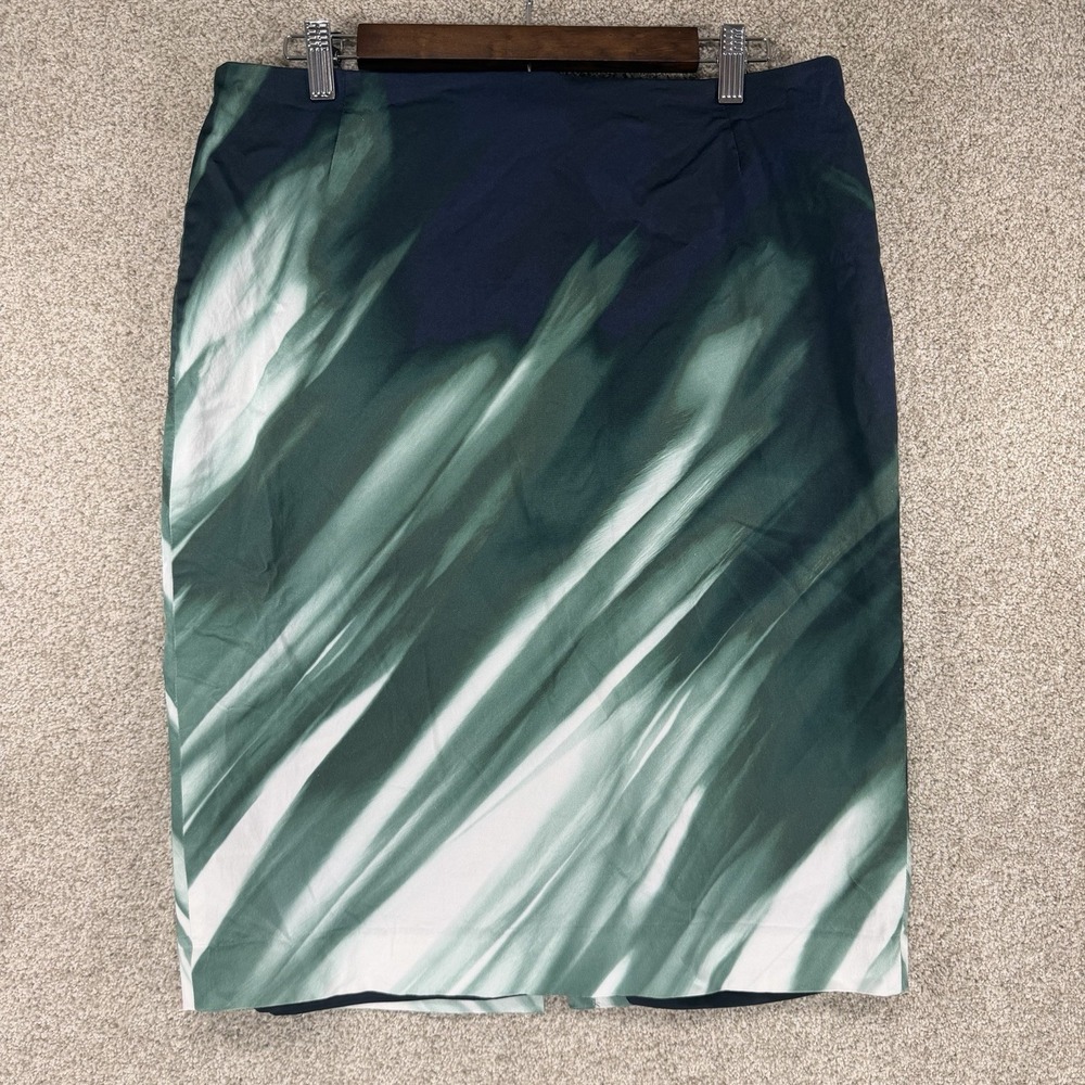 Lafayette 148 New‎ York Petite Blue Green Skirt 14 P Knee Length Pencil Stretch
